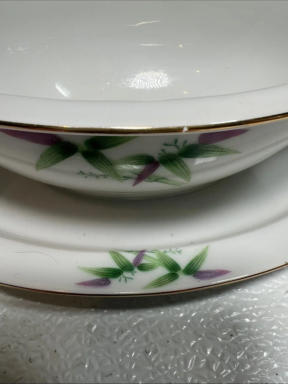Vtg Harmony House Green Purple Bamboo Mandarin Plate Platter Gravy Boat Japan